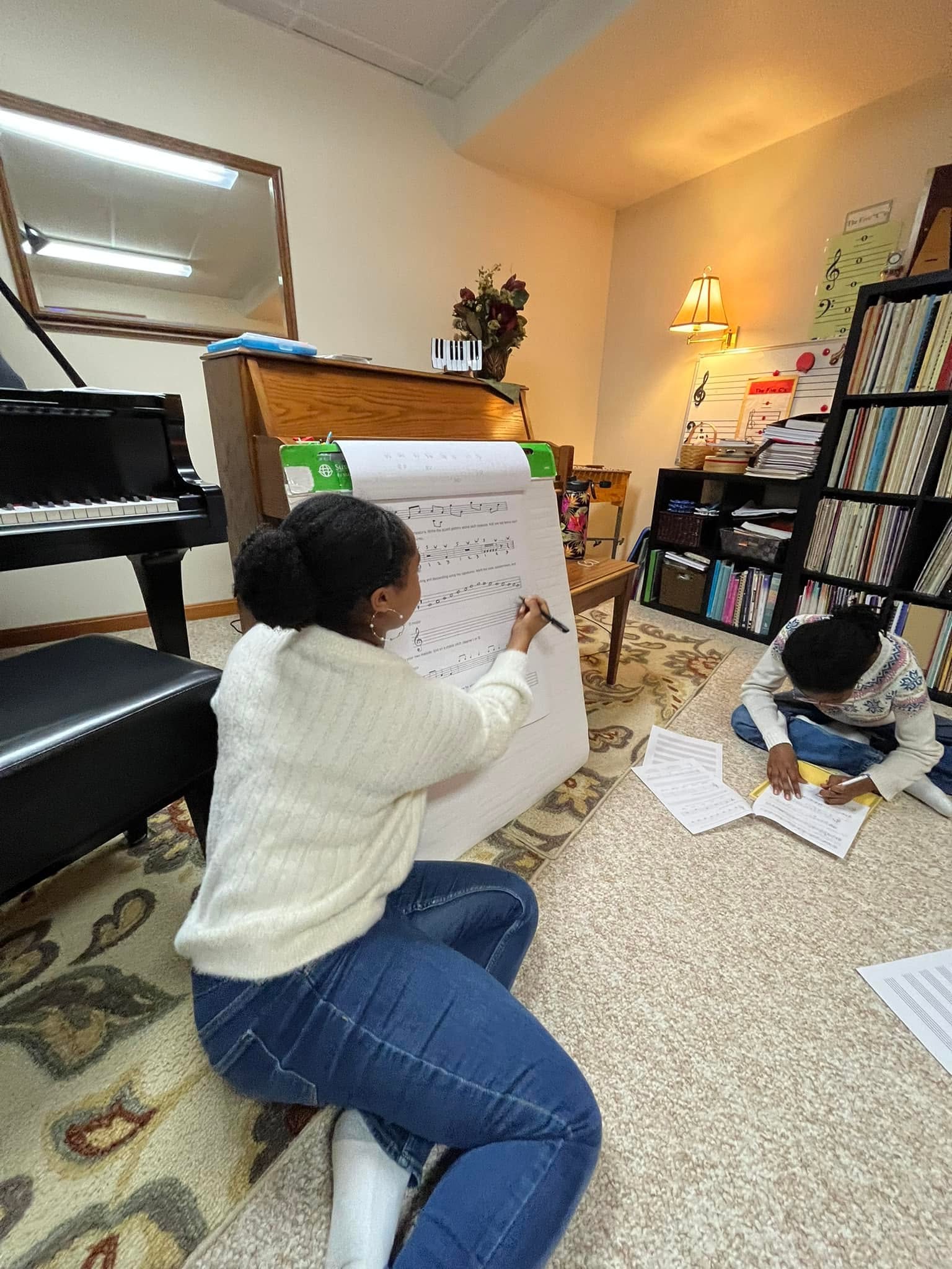 Students working together on music theory